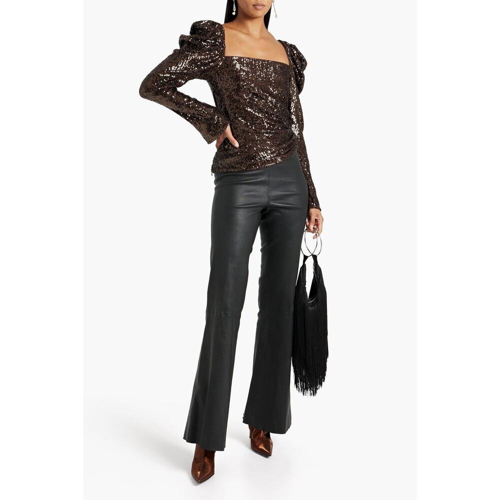 Jonathan Simkhai‎ Allura Chocolate Ruched Sequined Jersey Long Sleeve Top 14